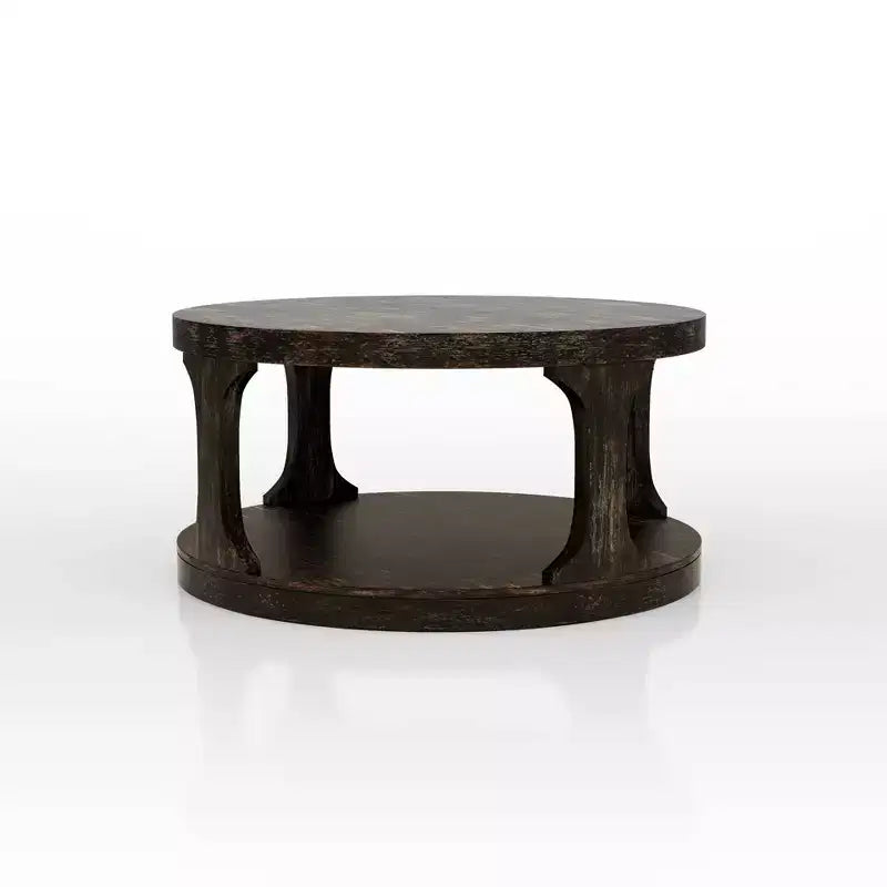 MAISON : intérieur + extérieurTable basse ronde en bois Sande Farmhouse Antique Black : Étagère fixe, style transitionnel