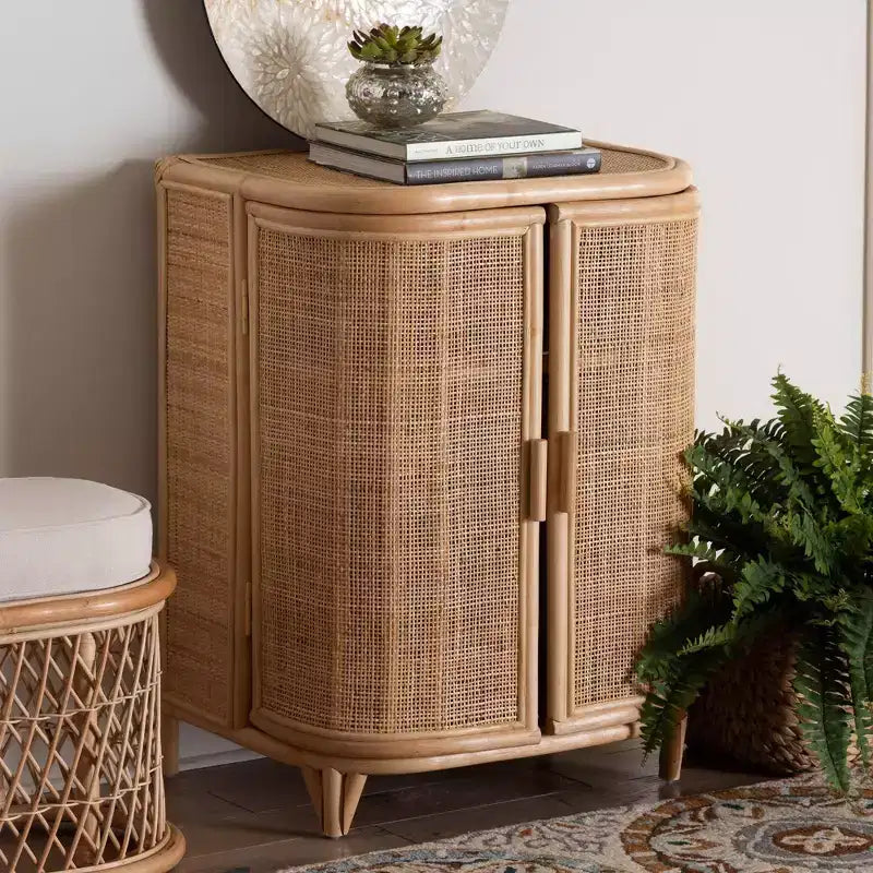 bali & pari Yanka Armoire de rangement en rotin naturel: Fabriqué à la main, 2 étagères, Design bohème