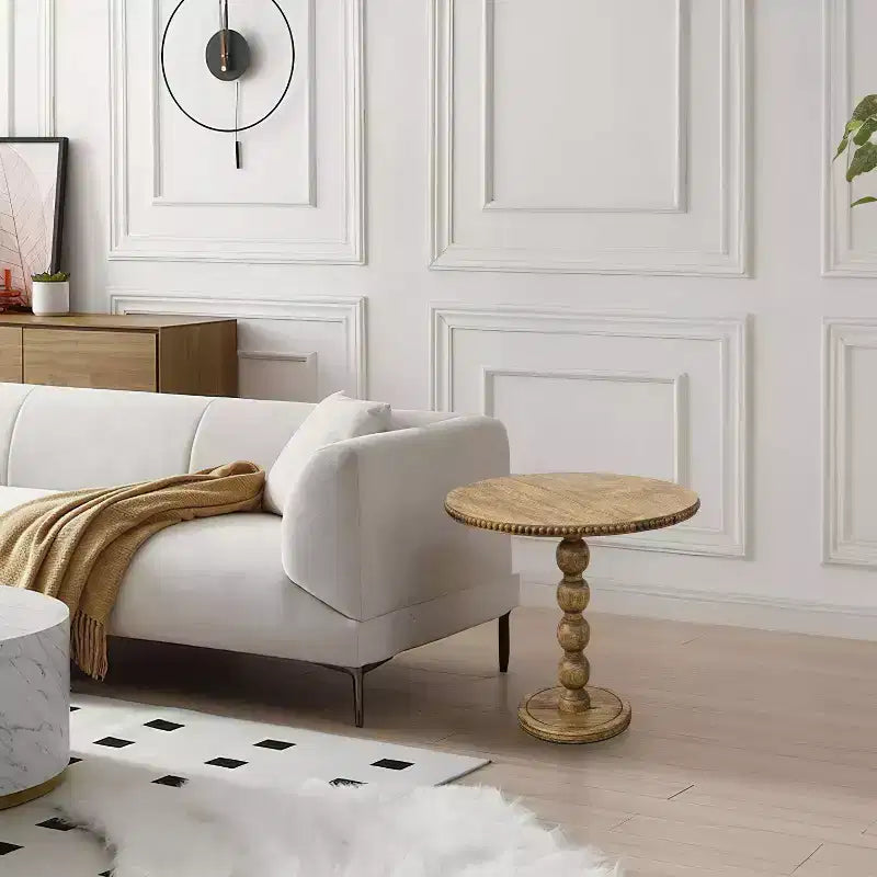 Table d'appoint Urban Port 21" - Dessus rond - Poteau empilé en forme de boule - Bois de manguier brun naturel
