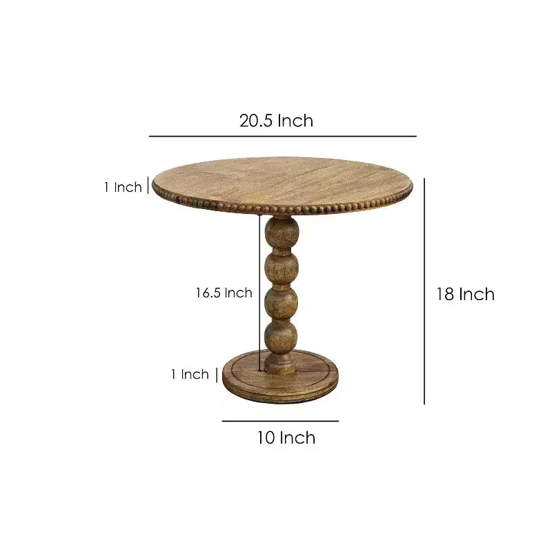 Table d'appoint Urban Port 21" - Dessus rond - Poteau empilé en forme de boule - Bois de manguier brun naturel