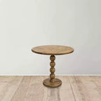 Table d'appoint Urban Port 21" - Dessus rond - Poteau empilé en forme de boule - Bois de manguier brun naturel