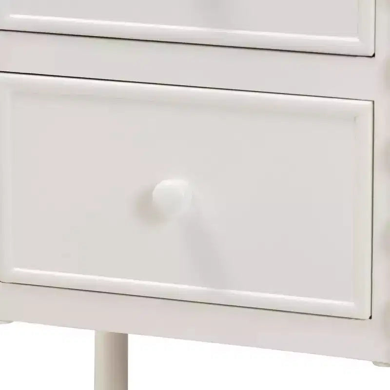 Table d'appoint Baxton Studio Malinda en bois avec 2 tiroirs et pieds tournés Blanc