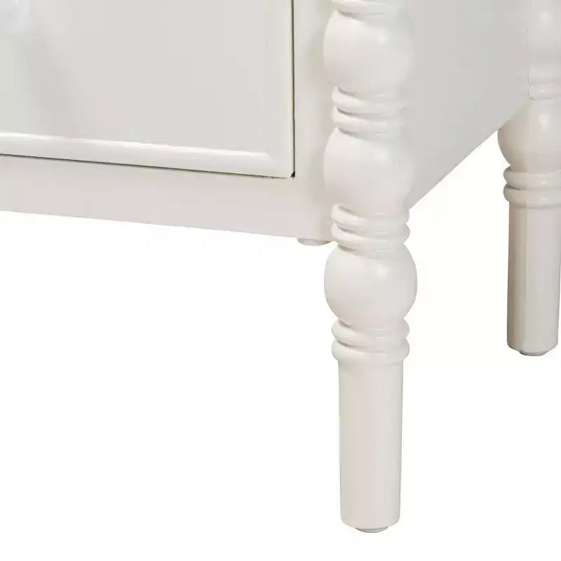 Table d'appoint Baxton Studio Malinda en bois avec 2 tiroirs et pieds tournés Blanc