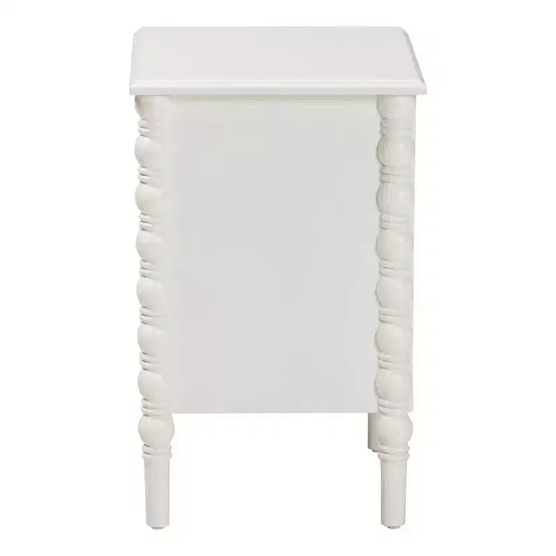 Table d'appoint Baxton Studio Malinda en bois avec 2 tiroirs et pieds tournés Blanc