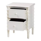Table d'appoint Baxton Studio Malinda en bois avec 2 tiroirs et pieds tournés Blanc