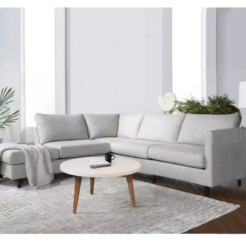 Urban Port 24" Table Basse Moderne Plateau Rond Blanc Cassé Pieds Coniques en Bois de Mangue Marron Marron/Blanc