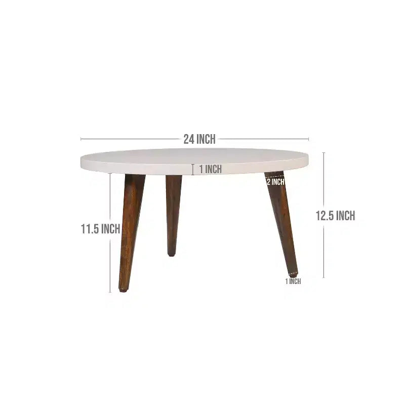 Urban Port 24" Table Basse Moderne Plateau Rond Blanc Cassé Pieds Coniques en Bois de Mangue Marron Marron/Blanc