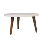 Urban Port 24" Table Basse Moderne Plateau Rond Blanc Cassé Pieds Coniques en Bois de Mangue Marron Marron/Blanc
