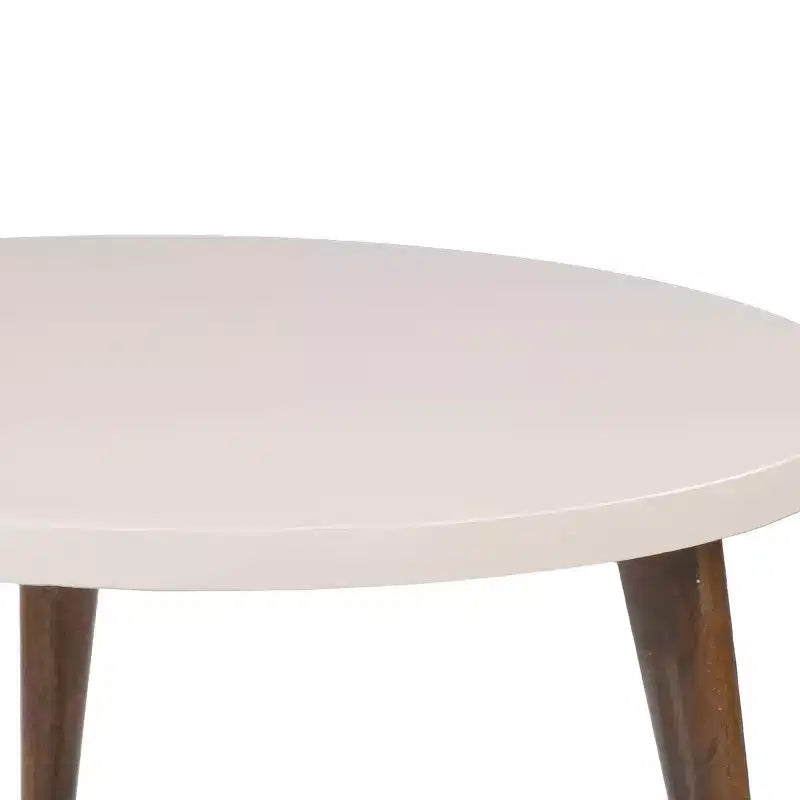Urban Port 24" Table Basse Moderne Plateau Rond Blanc Cassé Pieds Coniques en Bois de Mangue Marron Marron/Blanc