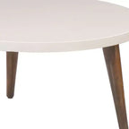 Urban Port 24" Table Basse Moderne Plateau Rond Blanc Cassé Pieds Coniques en Bois de Mangue Marron Marron/Blanc