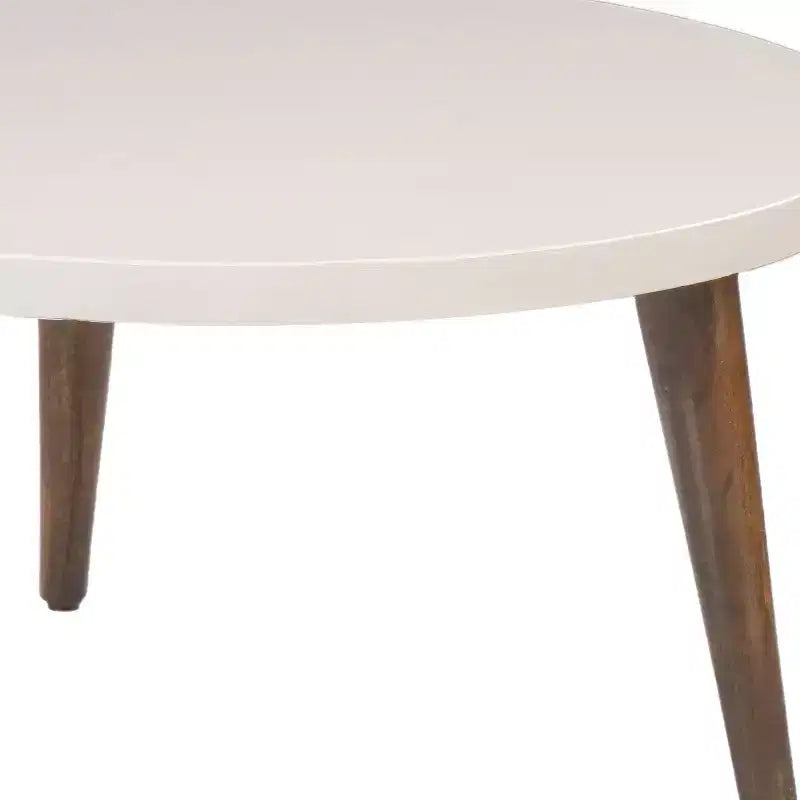 Urban Port 24" Table Basse Moderne Plateau Rond Blanc Cassé Pieds Coniques en Bois de Mangue Marron Marron/Blanc
