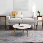 Urban Port 24" Table Basse Moderne Plateau Rond Blanc Cassé Pieds Coniques en Bois de Mangue Marron Marron/Blanc