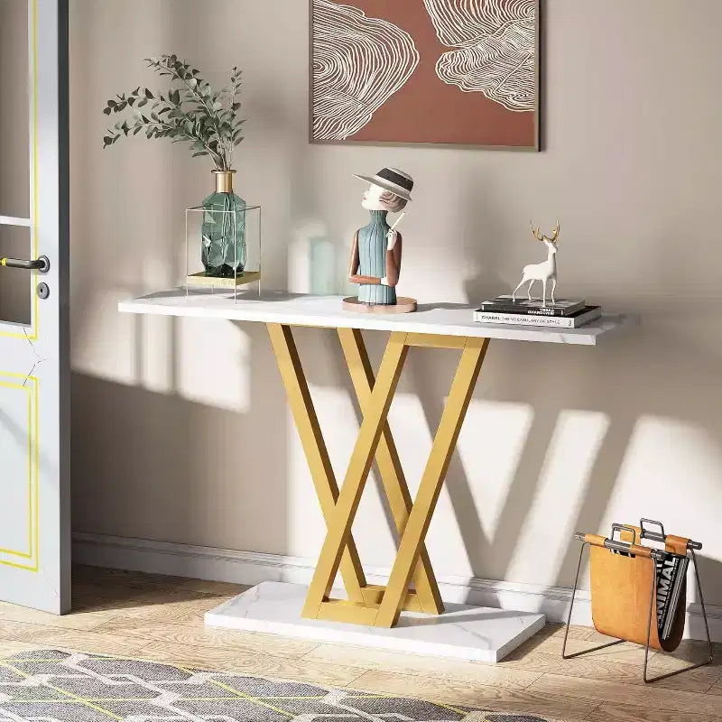 LITTLE TREE Table console moderne 43" en métal blanc