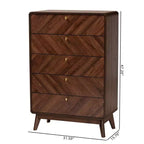 Baxton Studio Markell Commode de rangement en bois à 5 tiroirs noyer marron/doré : design moderne du milieu du siècle, organiseur de chambre à coucher