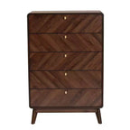 Baxton Studio Markell Commode de rangement en bois à 5 tiroirs noyer marron/doré : design moderne du milieu du siècle, organiseur de chambre à coucher