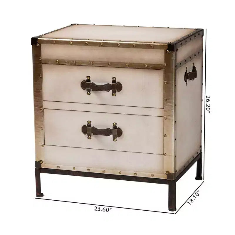 Baxton Studio Laura Commode de chevet 2 tiroirs en toile Blanc/Café/Noir