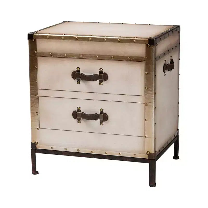Baxton Studio Laura Commode de chevet 2 tiroirs en toile Blanc/Café/Noir