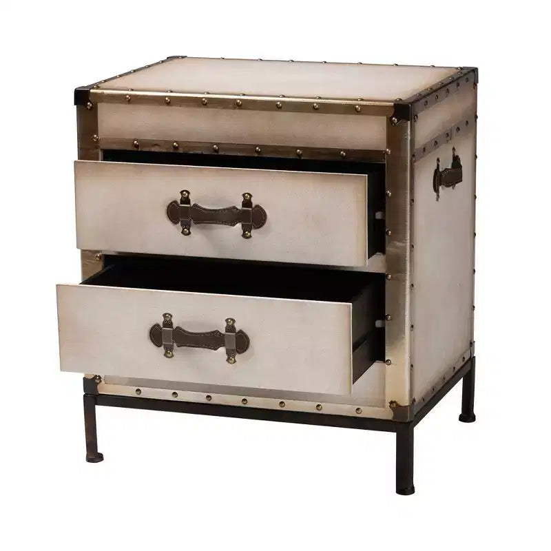 Baxton Studio Laura Commode de chevet 2 tiroirs en toile Blanc/Café/Noir
