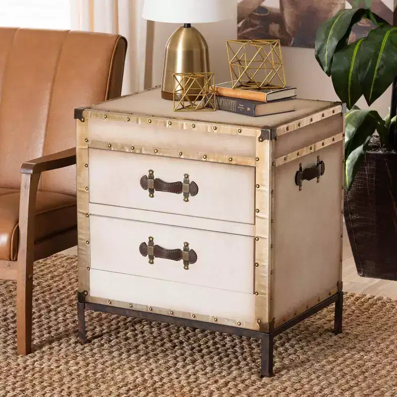 Baxton Studio Laura Commode de chevet 2 tiroirs en toile Blanc/Café/Noir