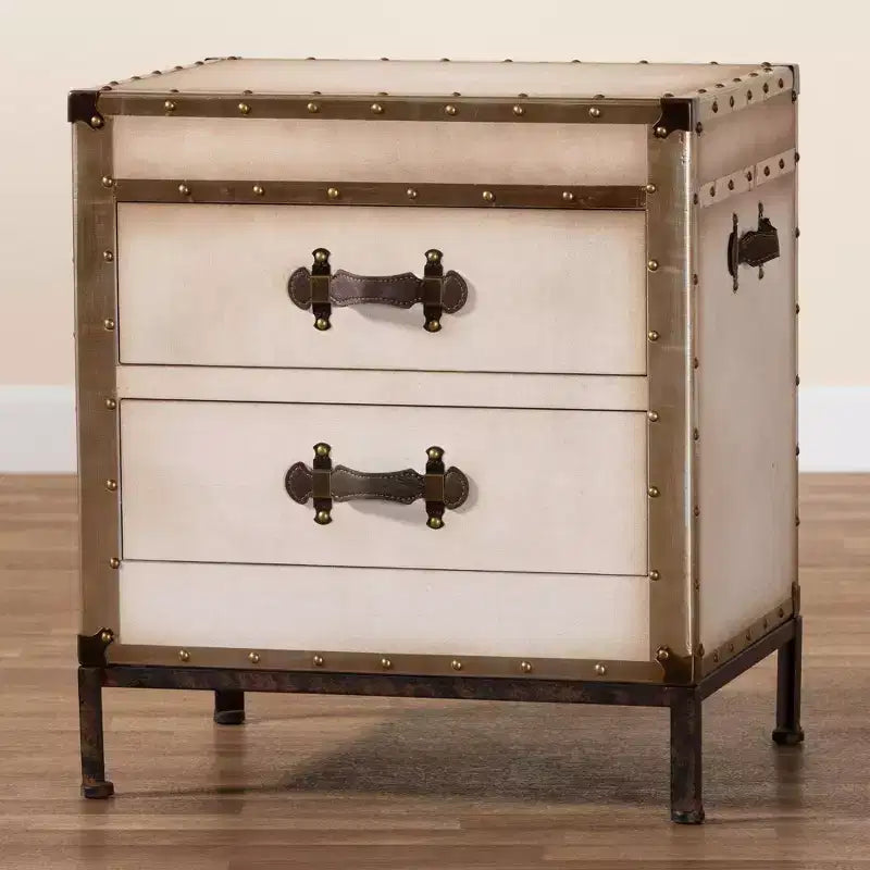 Baxton Studio Laura Commode de chevet 2 tiroirs en toile Blanc/Café/Noir