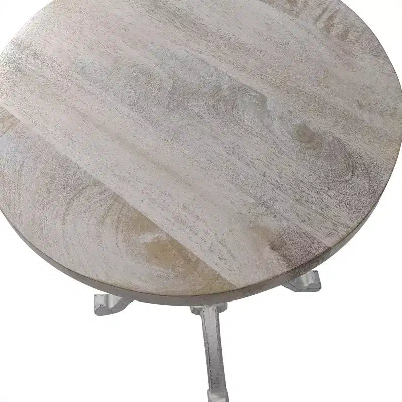Table réglable vintage Colton de Carolina Living, finition blanchie : base en fer robuste, bois de manguier, 55,88 cm de hauteur