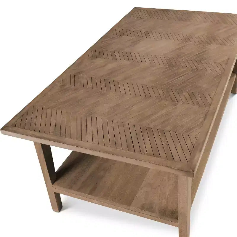 Table basse rectangulaire Milani Naturel : Bois de manguier, moderne du milieu du siècle, étagère de rangement - Steve Silver Co.