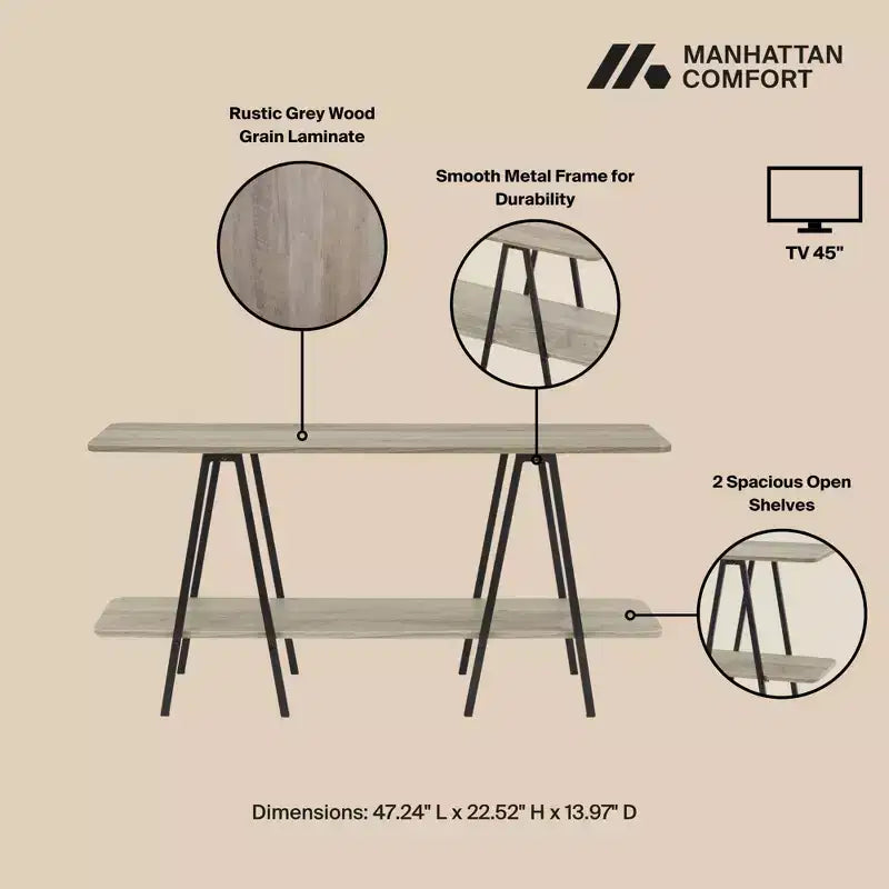Manhattan Comfort Bahut moderne Céline 47,24 po gris rustique