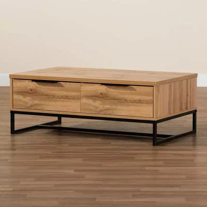 Franklin Wood and Metal 2 Drawer Coffee Table Chêne/Noir - Baxton Studio : Grand Rangement, Design Moderne