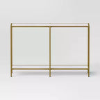 Table console en faux marbre et métal doré - Threshold™ : design rectangulaire épuré à deux niveaux, 76 cm de hauteur