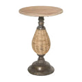 Farmhouse Metal Woven Pedestal Accent Table Brown - Olivia & May: No Assembly, Round Wood Top
