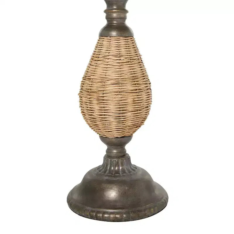 Table d'appoint piédestal en métal tressé de ferme marron - Olivia & May : aucun assemblage, plateau rond en bois