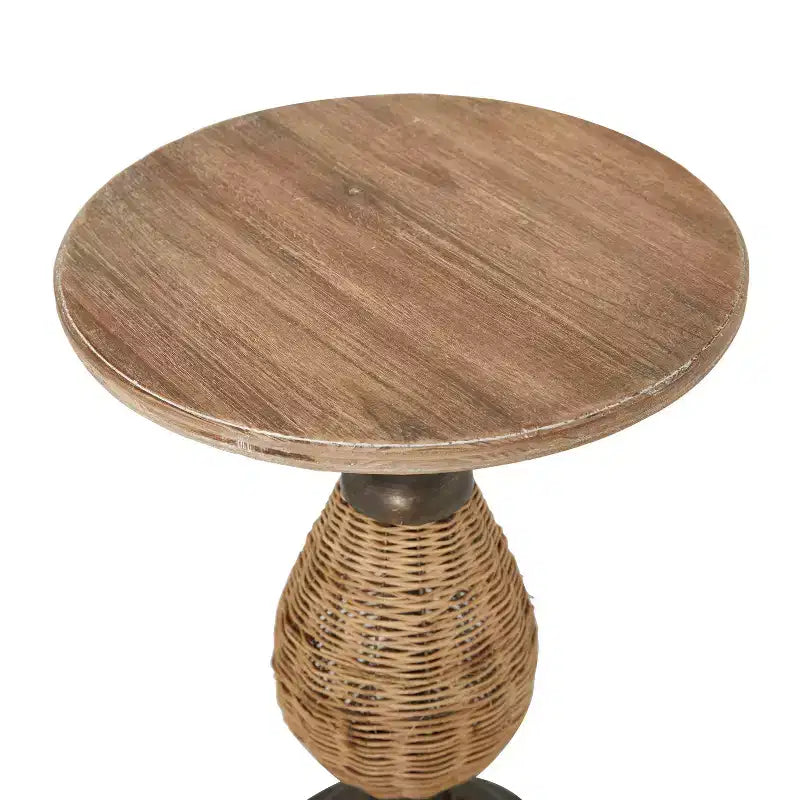 Table d'appoint piédestal en métal tressé de ferme marron - Olivia & May : aucun assemblage, plateau rond en bois