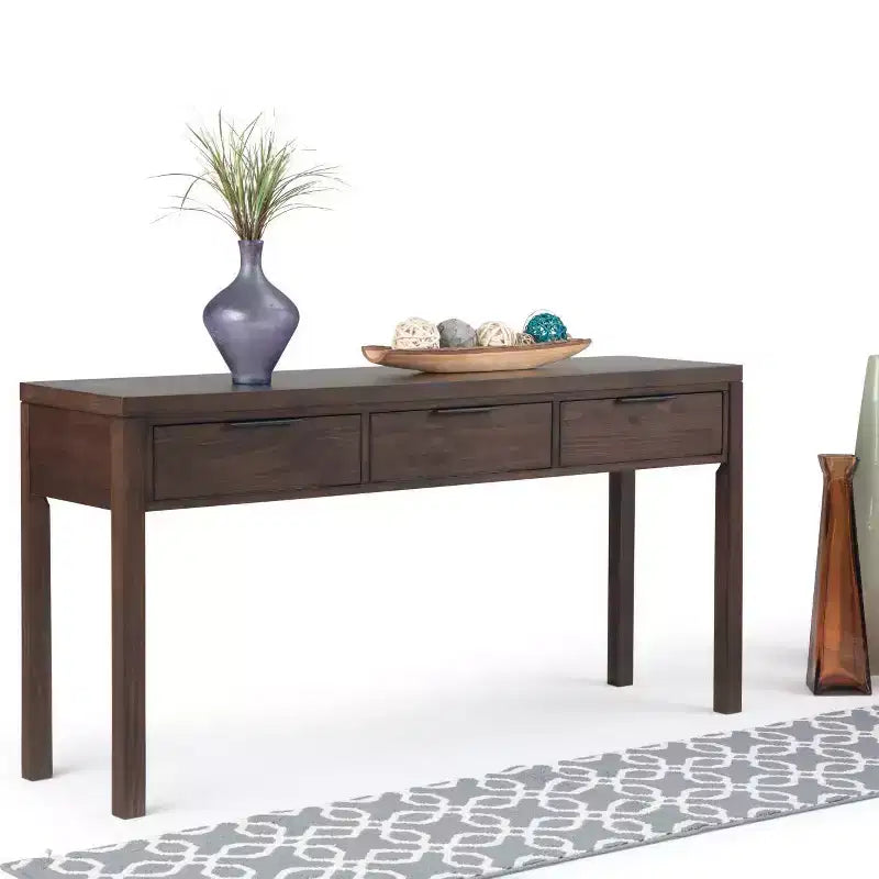 Table console large Fabian WyndenHall 60" brun noyer : Milieu de siècle moderne, cadre en bois massif, plateau en acacia