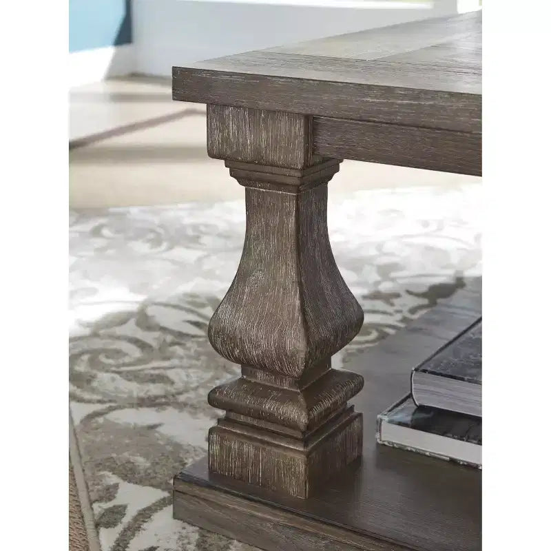 Table basse rectangulaire Johnelle grise : placage d'orme, étagère de rangement - Signature Design by Ashley