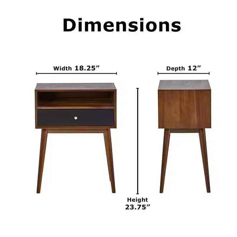 Table d'appoint Calvin marron - Adore Decor : design moderne du milieu du siècle, tiroir de rangement, poignées argentées