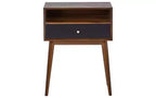 Table d'appoint Calvin marron - Adore Decor : design moderne du milieu du siècle, tiroir de rangement, poignées argentées
