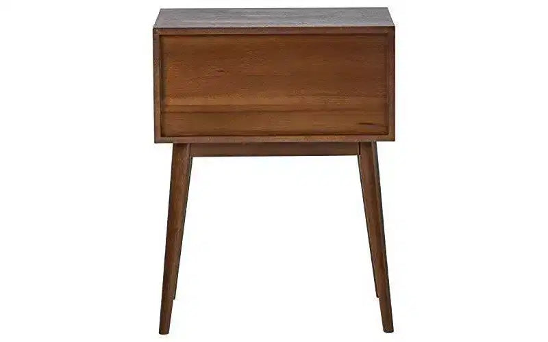 Table d'appoint Calvin marron - Adore Decor : design moderne du milieu du siècle, tiroir de rangement, poignées argentées