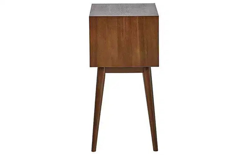 Table d'appoint Calvin marron - Adore Decor : design moderne du milieu du siècle, tiroir de rangement, poignées argentées