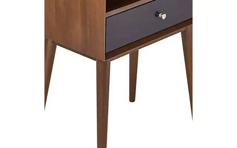 Table d'appoint Calvin marron - Adore Decor : design moderne du milieu du siècle, tiroir de rangement, poignées argentées