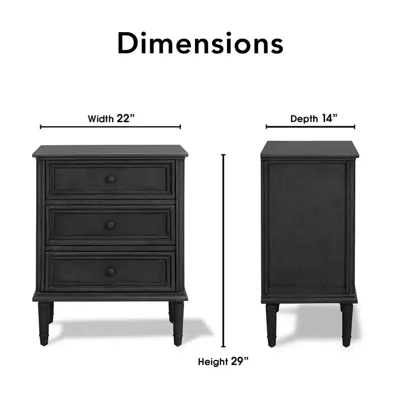 Meuble de rangement 3 tiroirs Webster gris foncé - Finch : Cadre en pin, Style traditionnel, Pas d'étagères