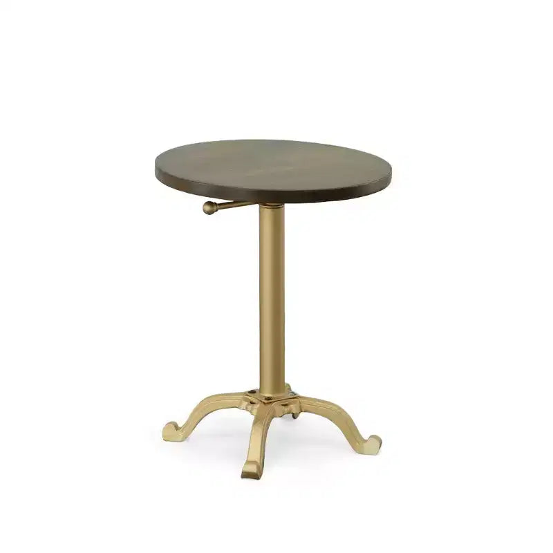 Table d'appoint vintage réglable Miller de Carolina Living, doré : 61 cm de haut, plateau rond en bois de manguier, structure en métal