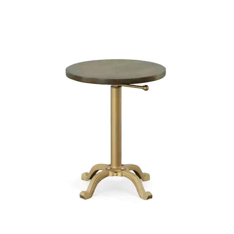 Table d'appoint vintage réglable Miller de Carolina Living, doré : 61 cm de haut, plateau rond en bois de manguier, structure en métal