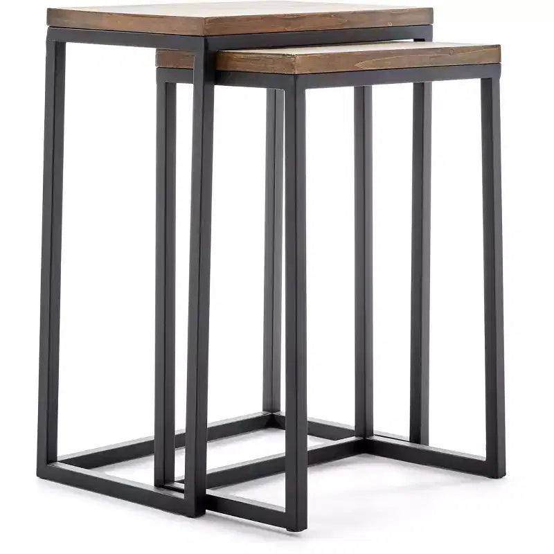 Parker Nesting Table Set Brown - ClickDecor: Sturdy Metal Frame, Rustic Wood Top, No Assembly Required