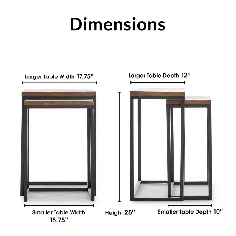 Tables gigognes Parker Marron - ClickDecor : Châssis métallique robuste, plateau en bois rustique, aucun assemblage requis
