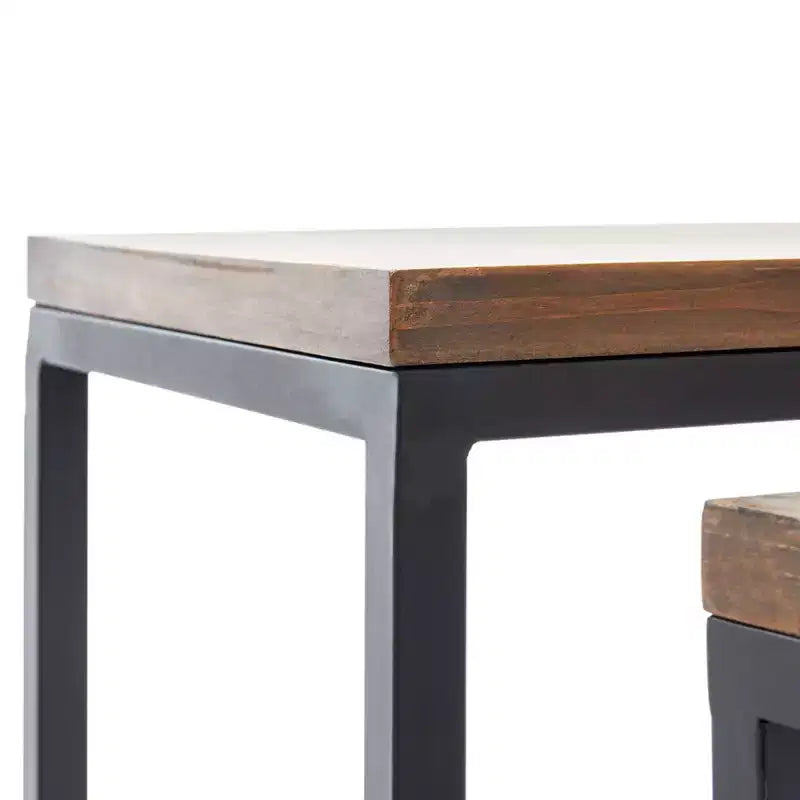 Tables gigognes Parker Marron - ClickDecor : Châssis métallique robuste, plateau en bois rustique, aucun assemblage requis
