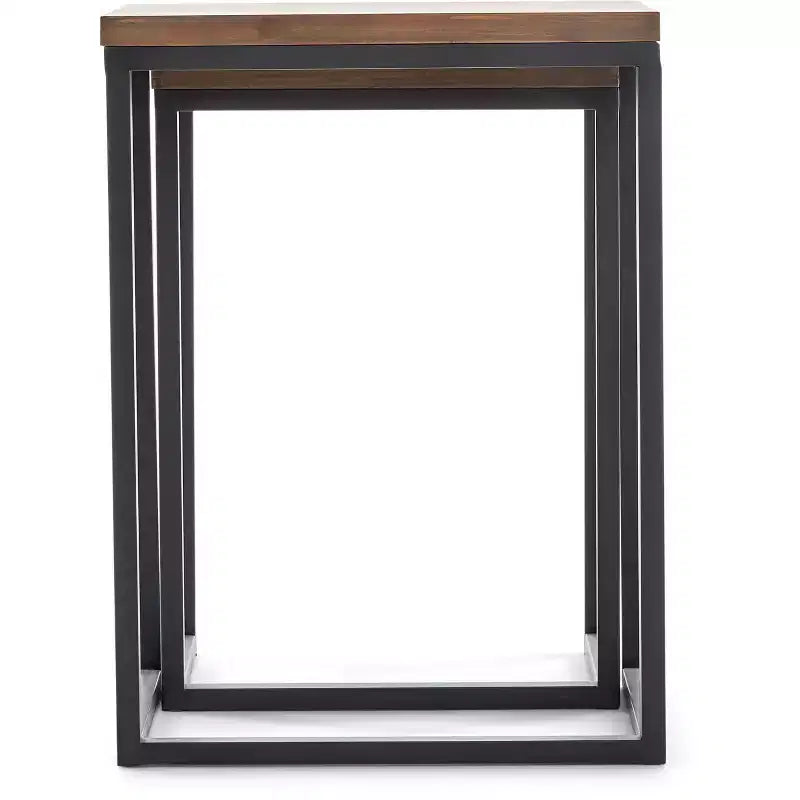Tables gigognes Parker Marron - ClickDecor : Châssis métallique robuste, plateau en bois rustique, aucun assemblage requis