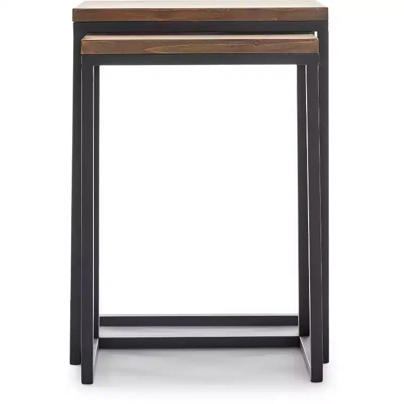 Tables gigognes Parker Marron - ClickDecor : Châssis métallique robuste, plateau en bois rustique, aucun assemblage requis