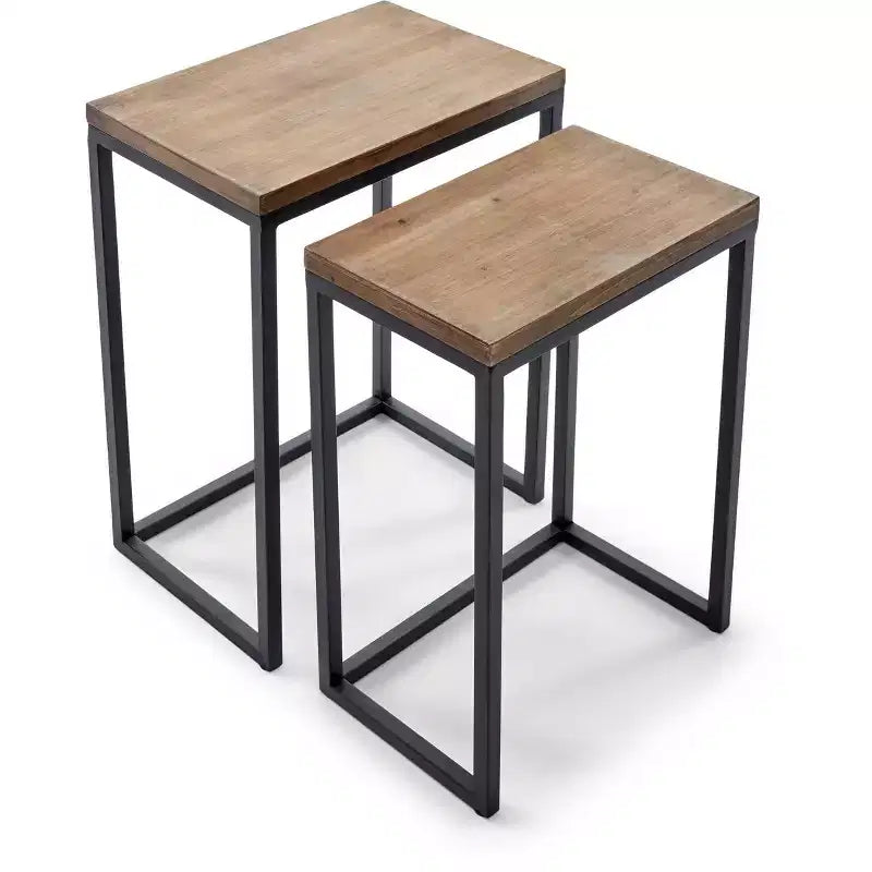 Tables gigognes Parker Marron - ClickDecor : Châssis métallique robuste, plateau en bois rustique, aucun assemblage requis