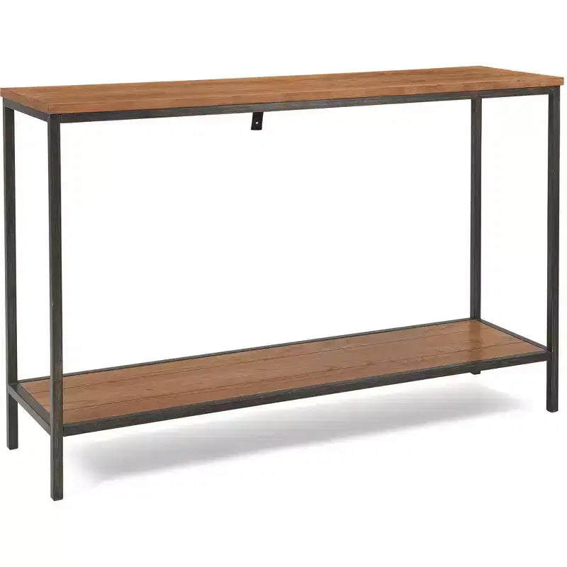 Console 2 niveaux Nolan Marron - ClickDecor : Charme rustique, Structure en fer, Présentoir d'entrée
