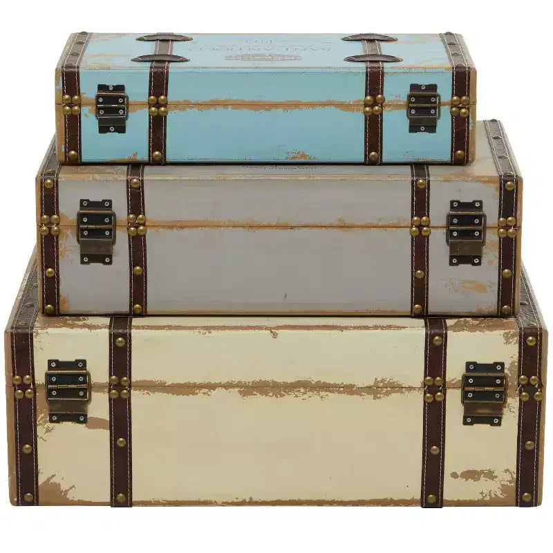 Lot de 3 Malles rectangulaires en bois effet vieilli - Olivia & May : Finition polyuréthane, Aucun assemblage requis
